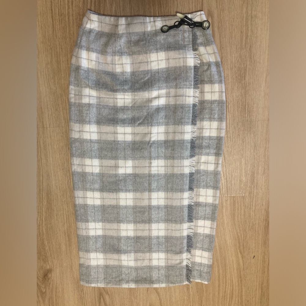 Vintage Louben tartan Winter Skirt Wool blend size medium/8 plaid wrap